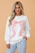 Floral Bow Drop Shoulder Long Sleeve Top