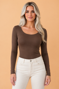 Solid Long Sleeve Built In Padded Bra Top