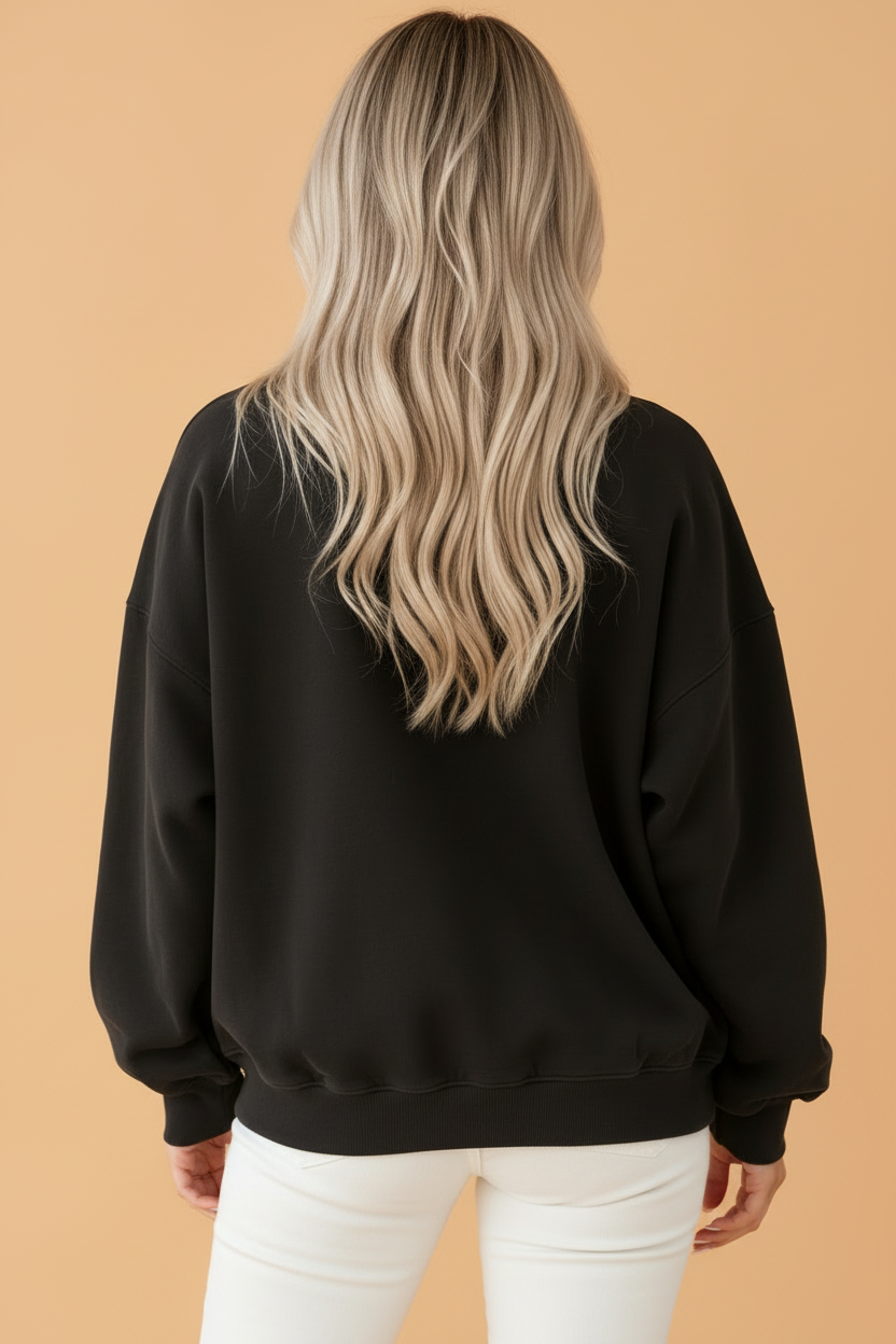 Solid Mock Neck Oversized Long Sleeve Sweatshirt