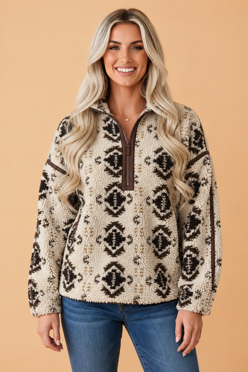 Western Geometric Fleece Half Zip Sweatshirt