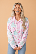 Christmas Santa Quilted Buttoned Collar Sweatshirt
