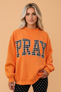 PRAY Letter Print Embroidered Mock Neck Sweatshirt