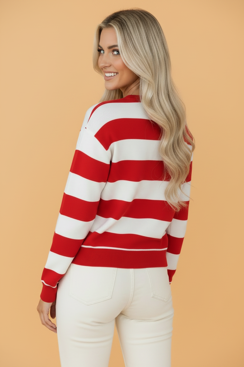 Christmas HOLLY JOLLY Embroidered Stripe Sweatshirt