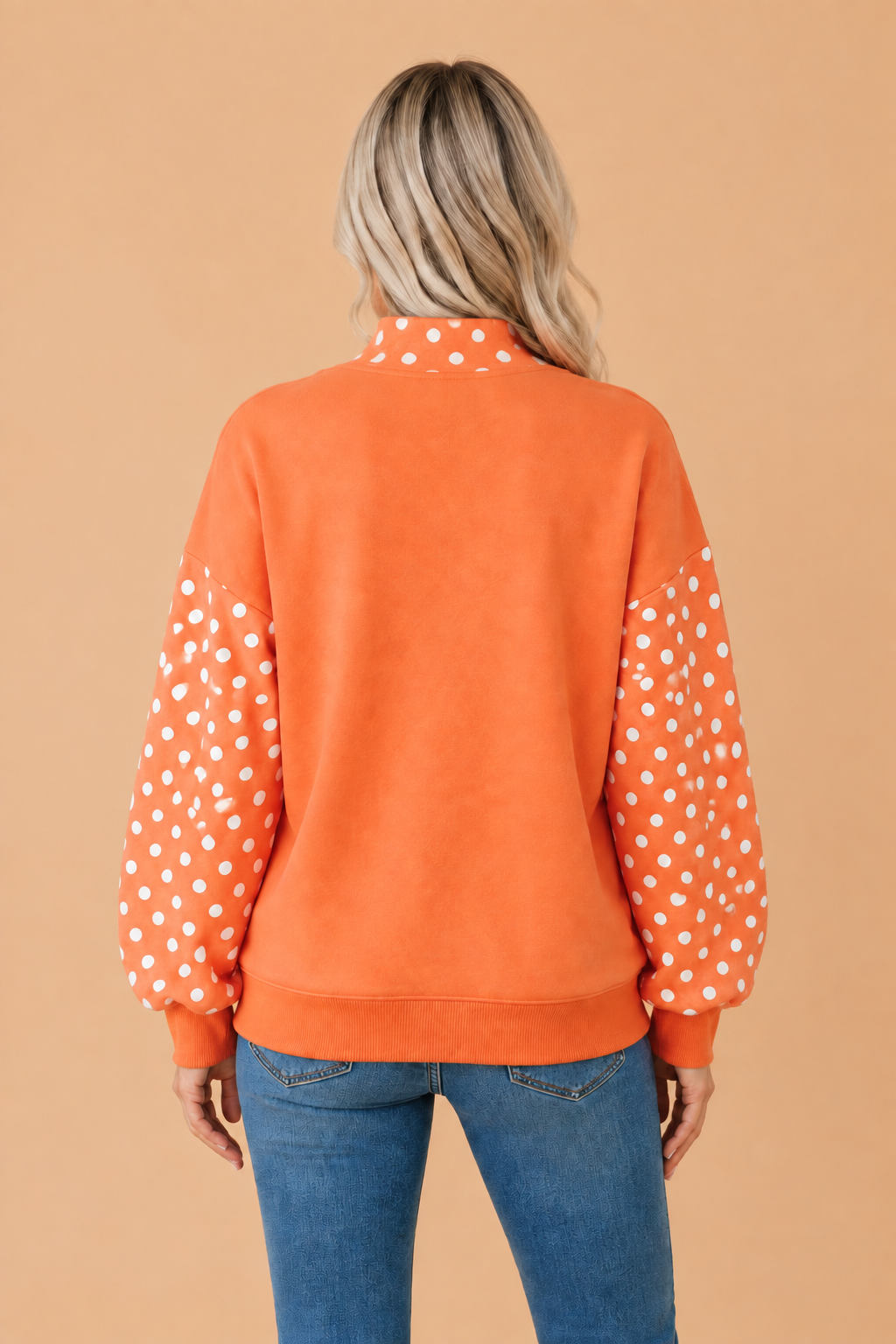 Polka Dot Patchwork Mock Neck Baggy Sweatshirt
