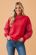 Polka Dot Patchwork Mock Neck Baggy Sweatshirt