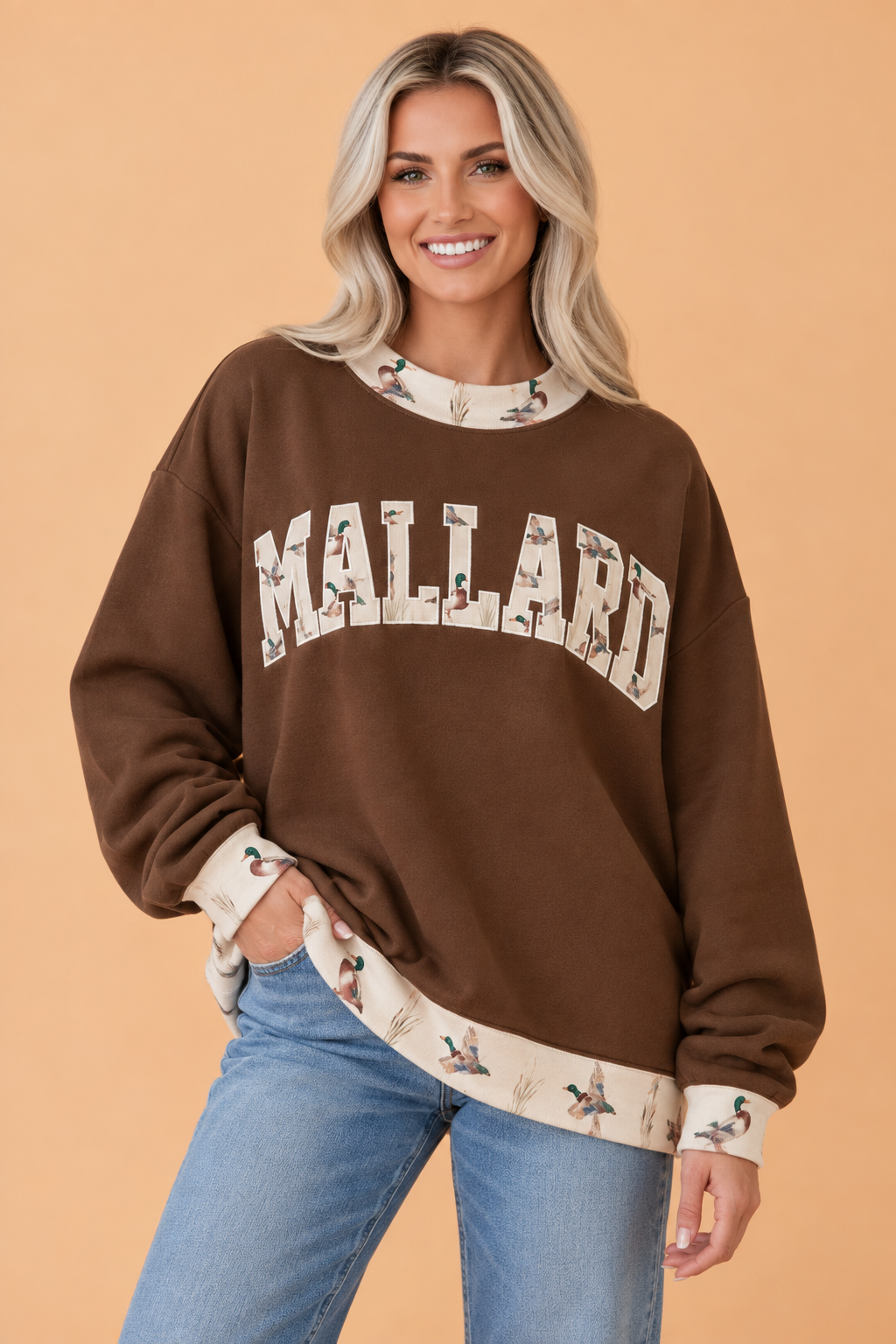 MALLARD Letter Print Contrast Mock Neck Sweatshirt
