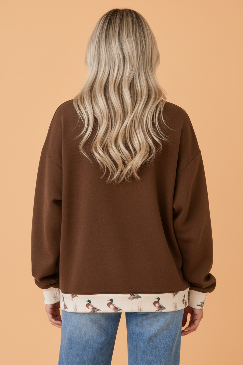 MALLARD Letter Print Contrast Mock Neck Sweatshirt