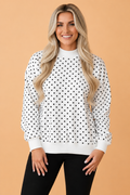 Polka Dot Mock Neck Drop Shoulder Sweatshirt