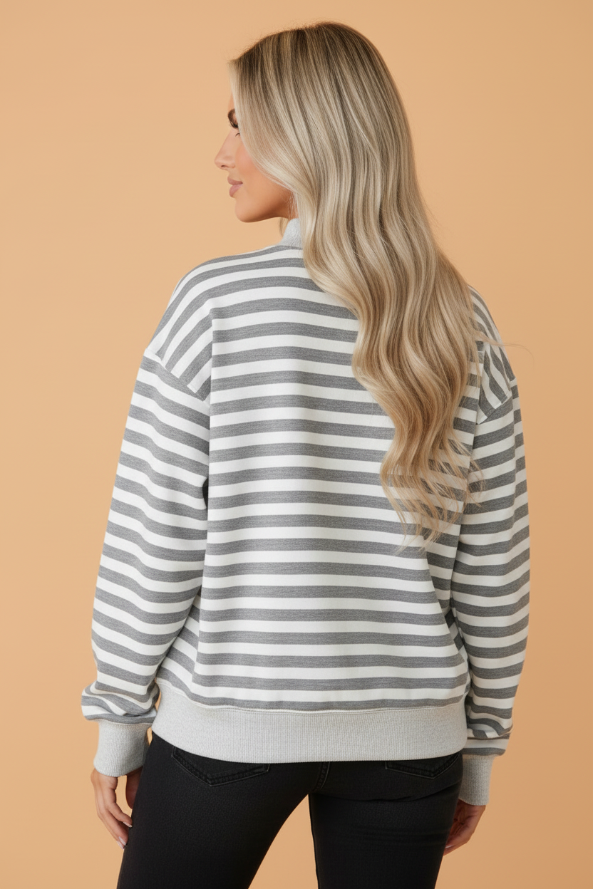 Stripe Mock Neck Oversized Tunic Sweatshirt