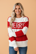 Christmas MERRY Stripe Drop Shoulder Loose Knit Sweater