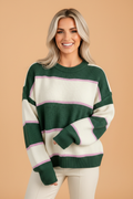 Stripe Colorblock Drop Shoulder Loose Sweater