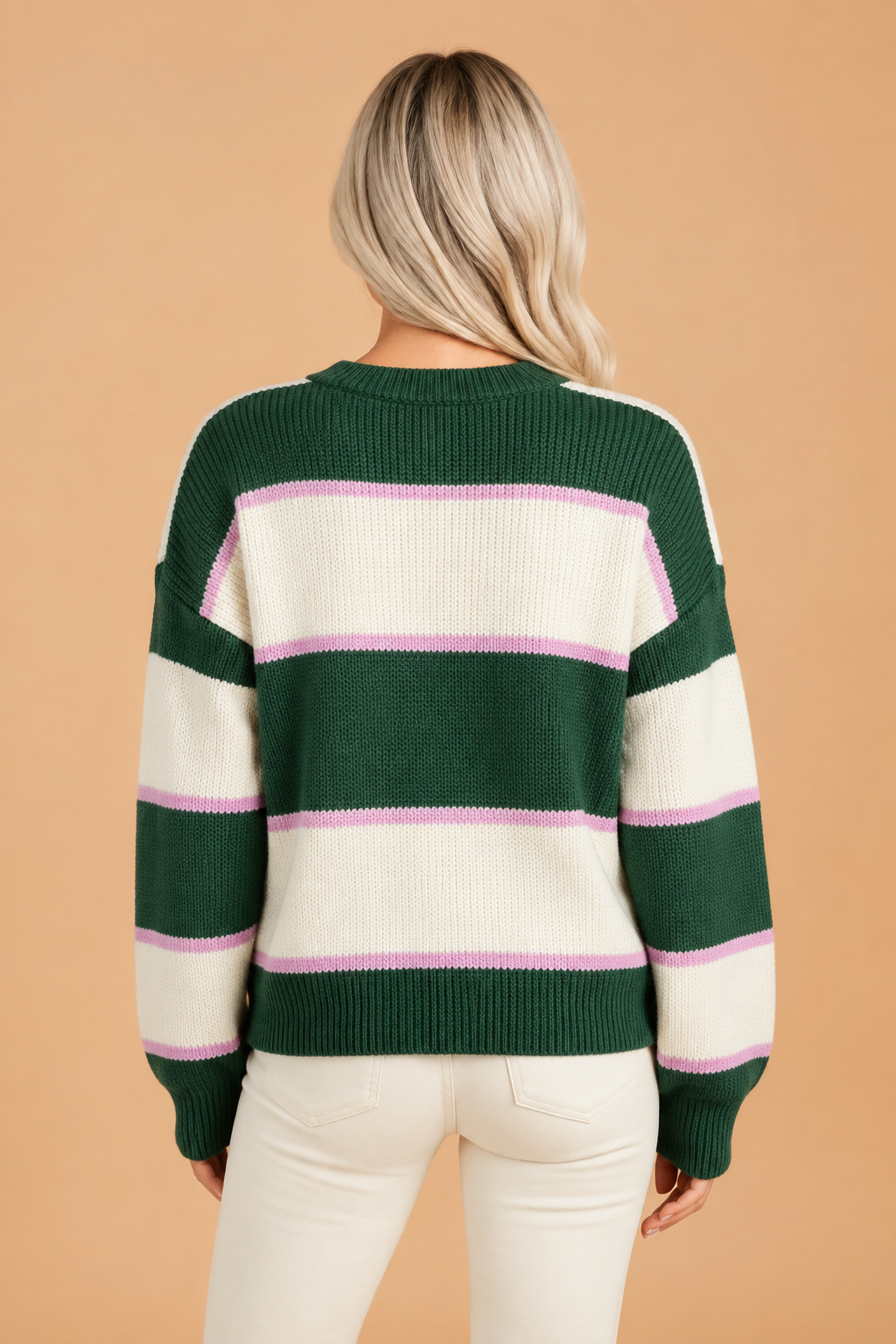 Stripe Colorblock Drop Shoulder Loose Sweater