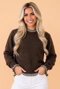 Gingham Ruffle Contrast Trim Pullover Sweater