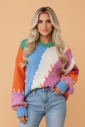Colorblock Patchwork Stitched Oversized Sweater