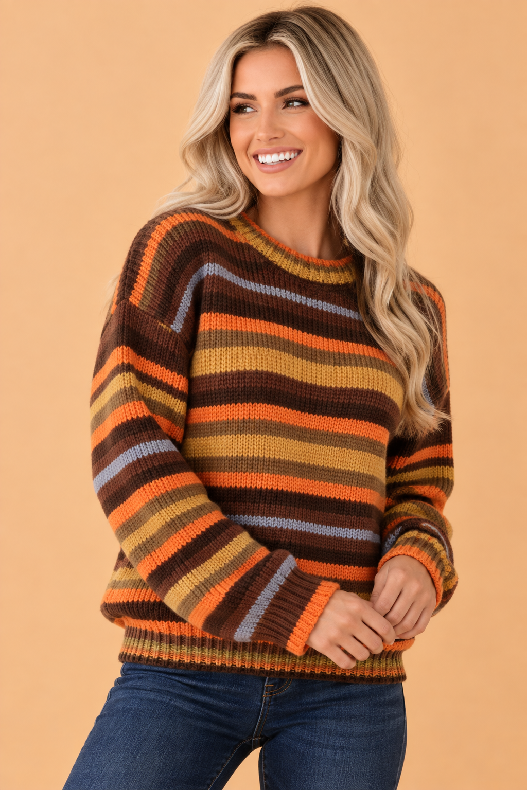 Stripe Round Neck Drop Shoulder Sweater