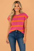 Stripe Short Sleeve Sweater Knit Top