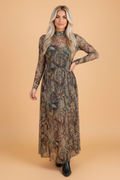 Camo Sheer Mesh Long Sleeve Maxi Dress