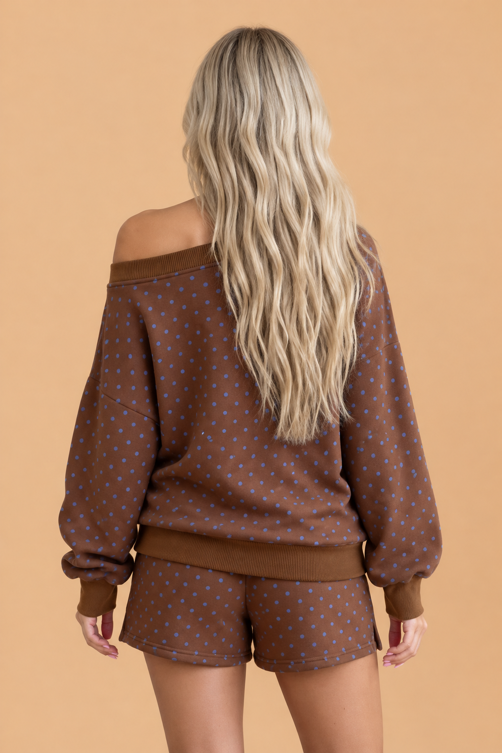 Polka Dot Long Sleeve Top & Drawstring Shorts Set
