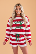 Christmas Holly Jolly Embroidered Stripe Top & Shorts Set