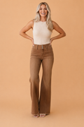 Solid Buttoned High Waist Raw Hem Flare Jeans