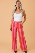 Stripe Denim High Waist Straight Leg Jeans