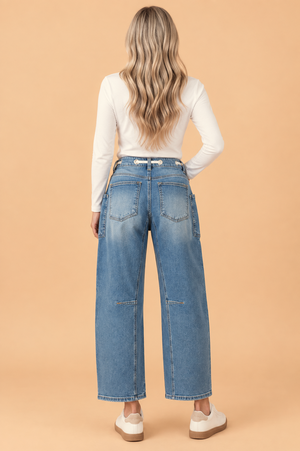 Mineral Wash Grommet Tie Waist Barrel Jeans