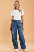 Solid Denim High Waist Barrel Leg Jeans