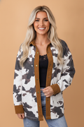 Western Cow Denim Corduroy Contrast Buttoned Jacket