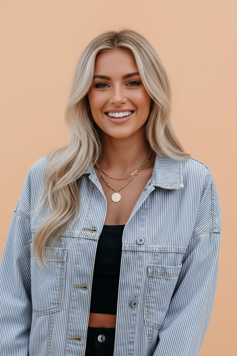 Stripe Denim Chest Pocket Oversize Jacket