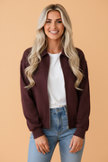 Solid Faux Suede Zip-Up Collared Jacket