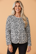Leopard Patch Pocket Quilted Button Up Jacket
