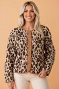 Leopard Fleece Corduroy Trim Buttoned Jacket