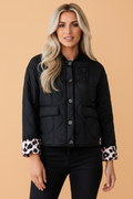 Leopard Cuff Quilted Button Down Puffer Jacket