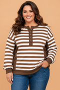 Plus Size Stripe Colorblock Exposed Seam Sweatshirt