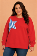 Plus Size Star Patch Embroidered Colorblock Sweatshirt