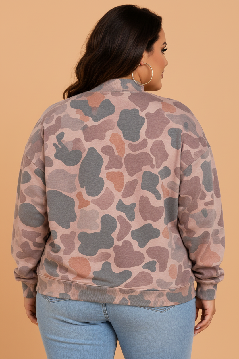 Plus Size Western Howdy Graphic Camo Sweatshirt