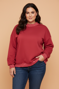 Plus Size Polka Dot Contrast Mock Neck Sweatshirt