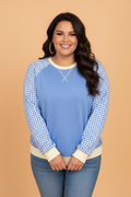 Plus Size Gingham Patchwork Contrast Trim Sweatshirt
