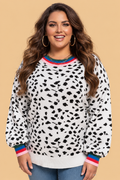 Plus Size Leopard Colorblock Long Sleeve Sweater