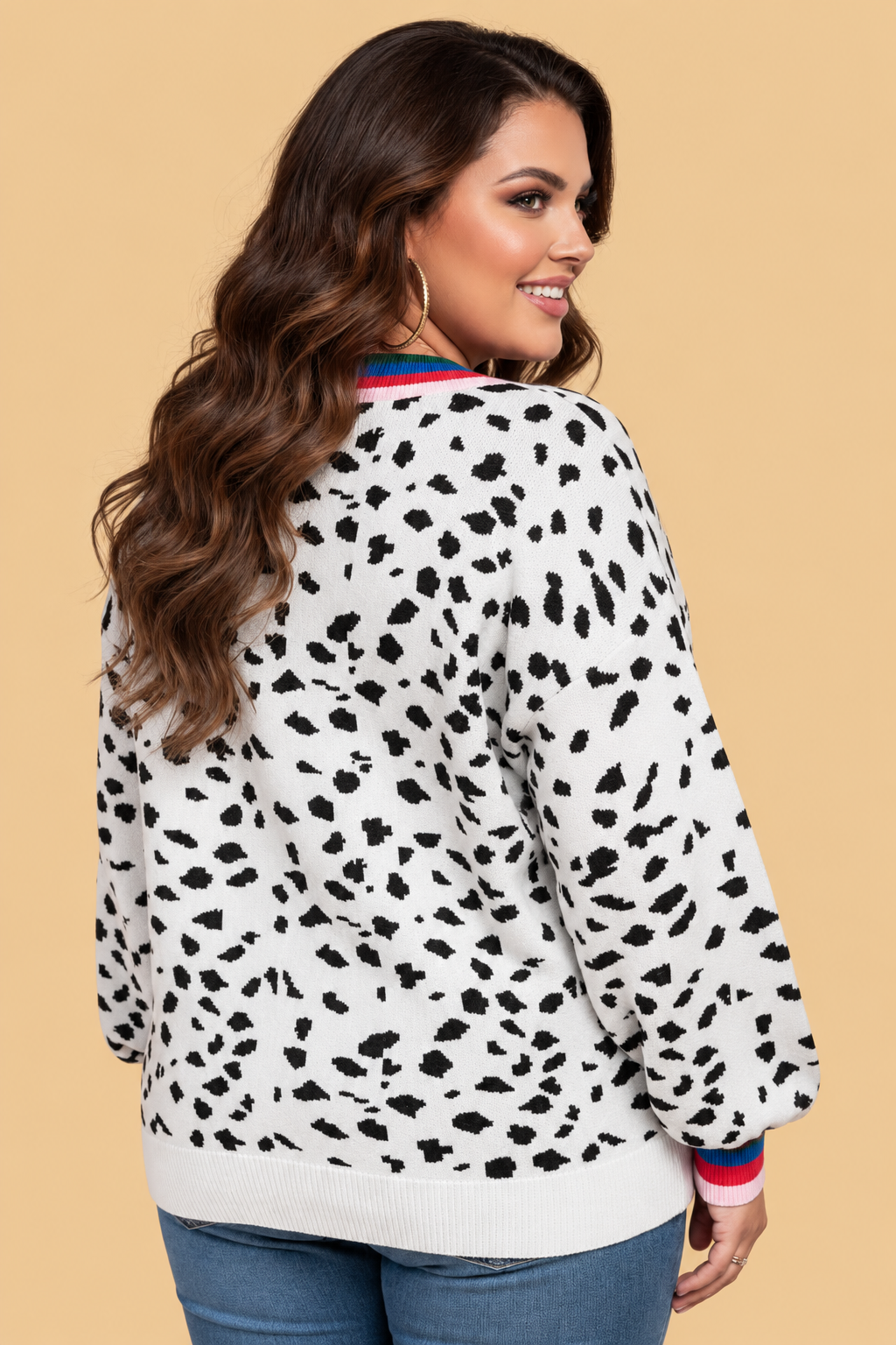 Plus Size Leopard Colorblock Long Sleeve Sweater