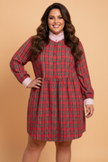 Plus Size Plaid Long Sleeve Buttoned Mini Dress