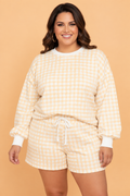 Plus Size Gingham Long Sleeve Top & Shorts Set
