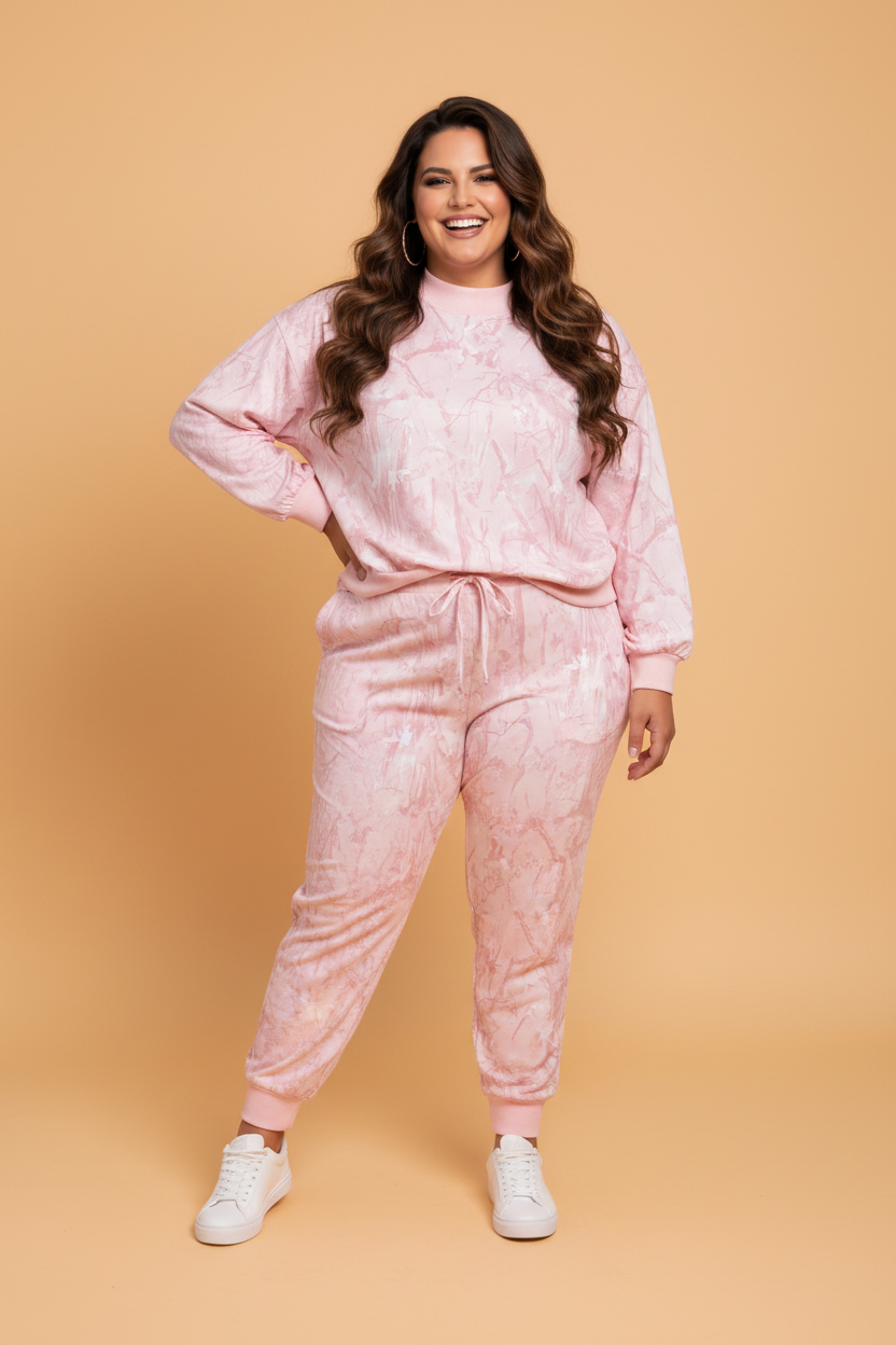 Plus Size Camo Mock Neck Top & Pants Set