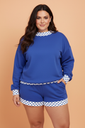 Plus Size Polka Dot Contrast Sweatshirt & Shorts Set