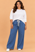 Plus Size Polka Dot Drawstring Wide Leg Jeans