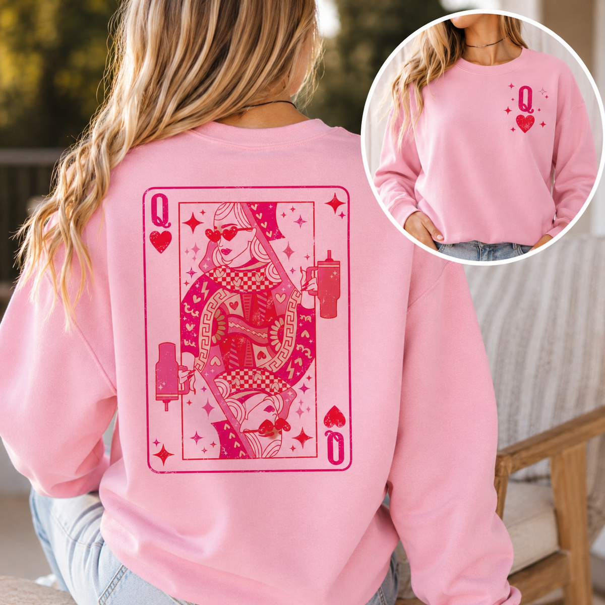 Queen of Hearts Graphic Fleece Sweatshirt | Cozy Statement Crewneck