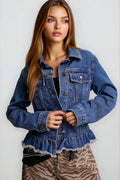 Ruffled Hem Denim Jacket