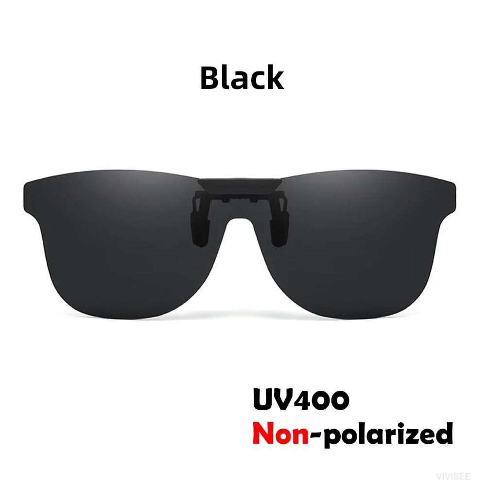 VIVIBEE Square Non Polarized Flip Up Clip On Sunglasses Dark Anti Glare Lens UV400 See Digital Screen Car Driving Sun Glasses