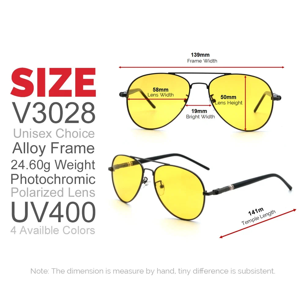 VIVIBEE Color Change Sunglasses Men Pilot Driving Photochromic Yellow Polarized Women Sun Glasses Aviation Day and Night Vision