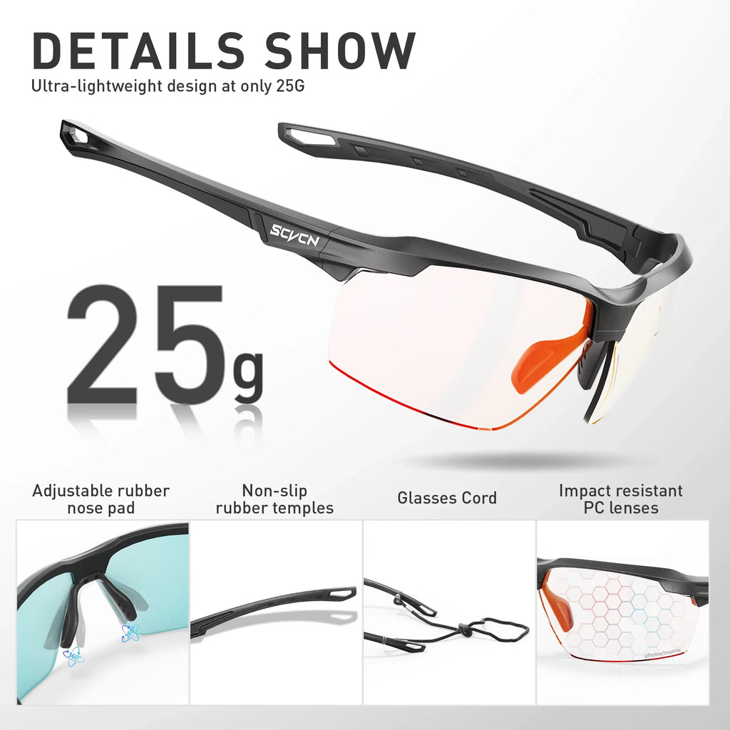 SCVCN Photochromic Cycling Sunglasses Marathon Running Glasses Men Outdoor Sports Women Driving Bicycle Bike Eyewear New
